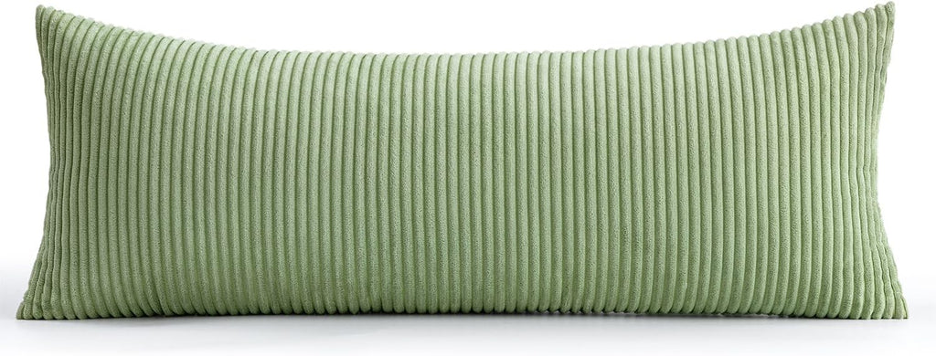 MIULEE Decorative Long Body Lumbar Throw Pillow Cover 14x36 Inch for Bed Couch Bedroom Bench, Soft Corduroy Rectangle Sage Green Pillow…