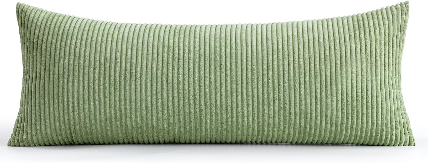 MIULEE Decorative Long Body Lumbar Throw Pillow Cover 14x36 Inch for Bed Couch Bedroom Bench, Soft Corduroy Rectangle Sage Green Pillow…