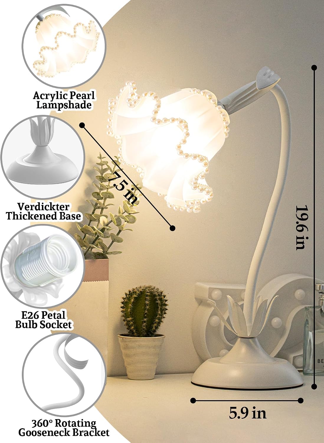 Flower Table Lamp Bedside Lamps LED Reading Light,3 Color Modes Cute Small Lamp, Vintage Flower Lamp Kawaii Table Lamp for Bedroom Living…