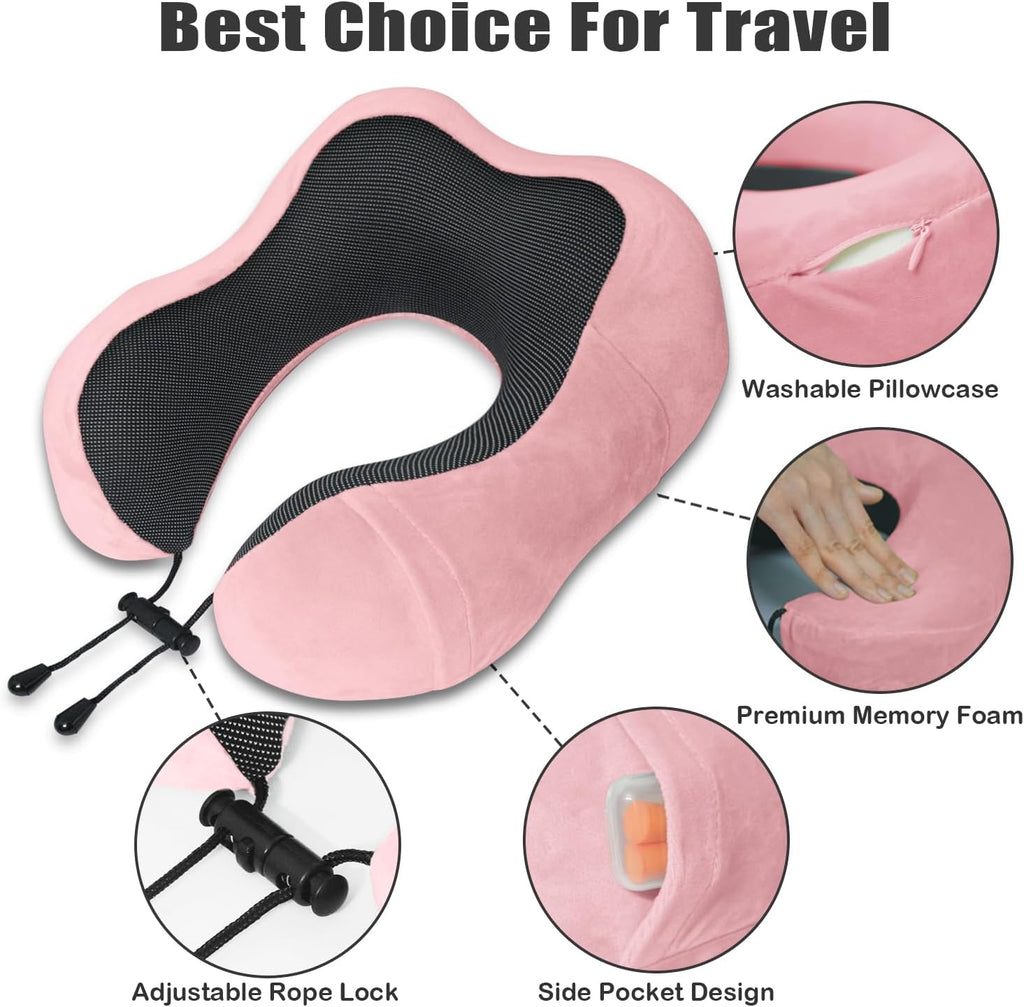 Elvodosia Travel Pillow, Memory Foam Neck Pillow for Traveling, U Shape Neck Pillow Airplane Portable Flight Pillow Travel Kit with…