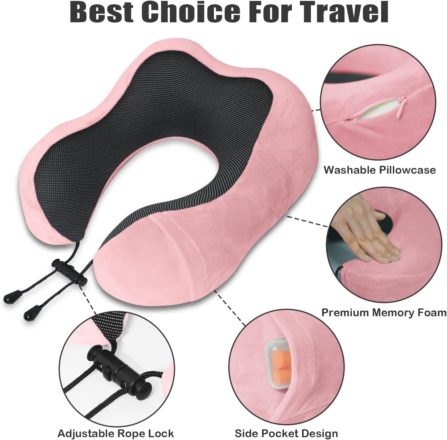 Elvodosia Travel Pillow, Memory Foam Neck Pillow for Traveling, U Shape Neck Pillow Airplane Portable Flight Pillow Travel Kit with…
