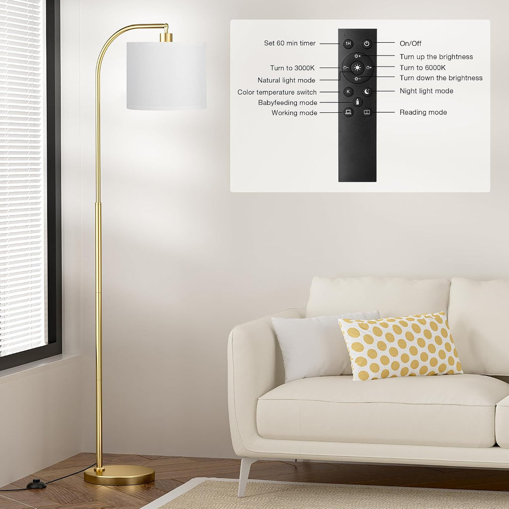 Ambimall Arc Floor Lamp with Remote and Stepless Dimmable Bulb, Colors Temperature & Brightness Adjustable, Floor Lamps for Living Room(Whi…