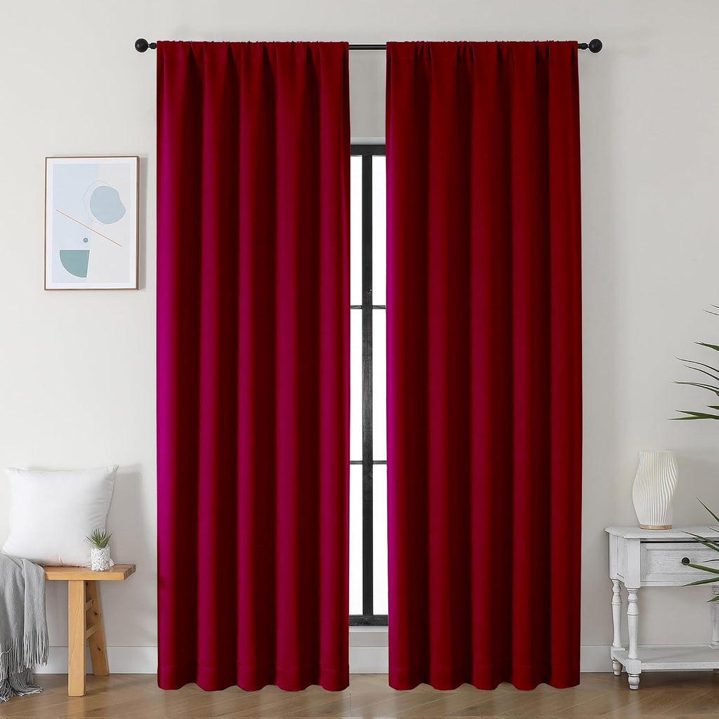 Simplebrand Ava Red Blackout Curtains for Bedroom 90 Inches Long 2 Panels Set, Solid Privacy Energy Saving Living Room Window Treatment Cur…