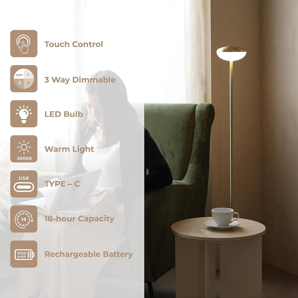 Owlpack Pinot Cordless LED Floor Lamp - Rechargeable & Dimmable Standing Lamp - Black