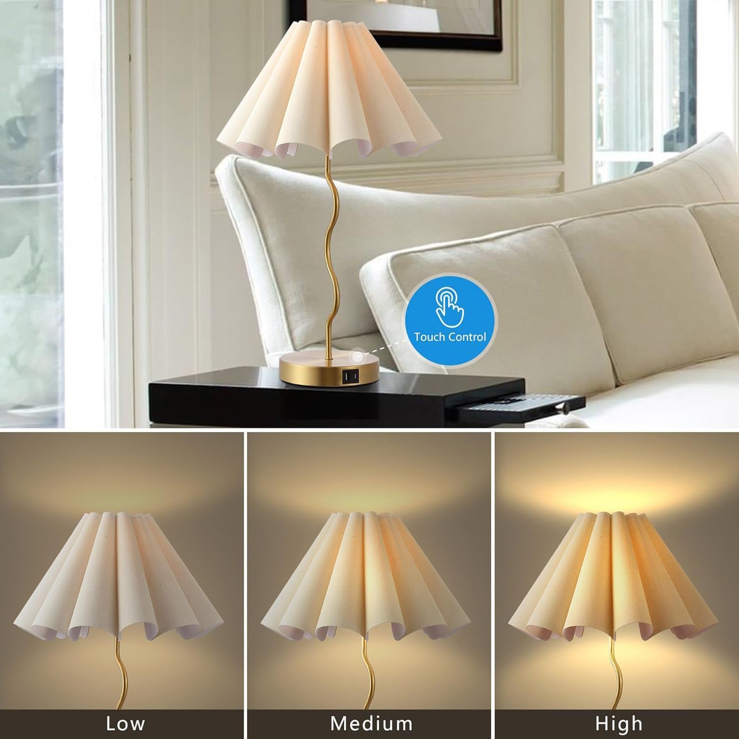 EOEYYOYB Pleated Table Lamp, Table Lamp for Bedroom, Bedside Lamps for Nightstand with Linen Lampshade, Modern Lamp for Bedroom Home…