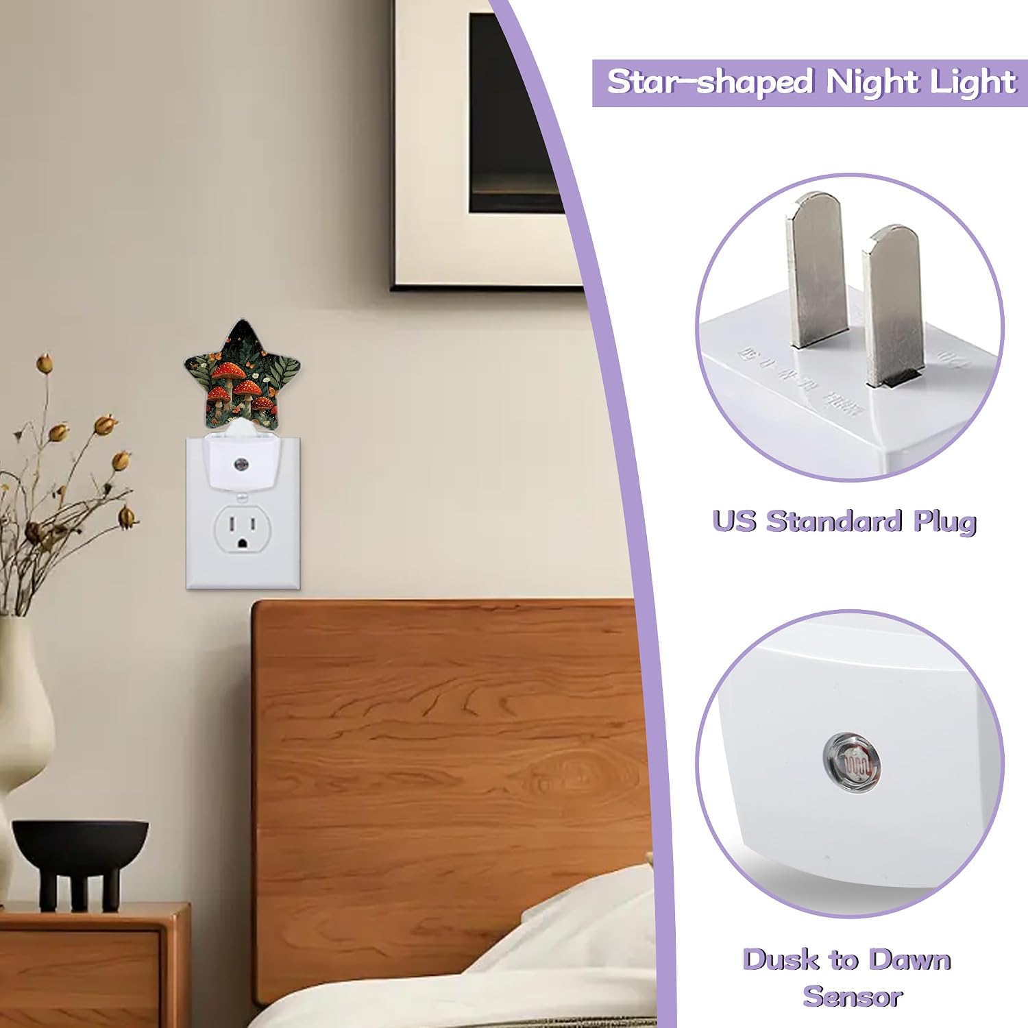 Fantasy Mushroom Nightlights Plug in Wall, Butterfly Moon Decorative Star Lamp with Automatic Lighting for Living Space, Gentle Glow for…