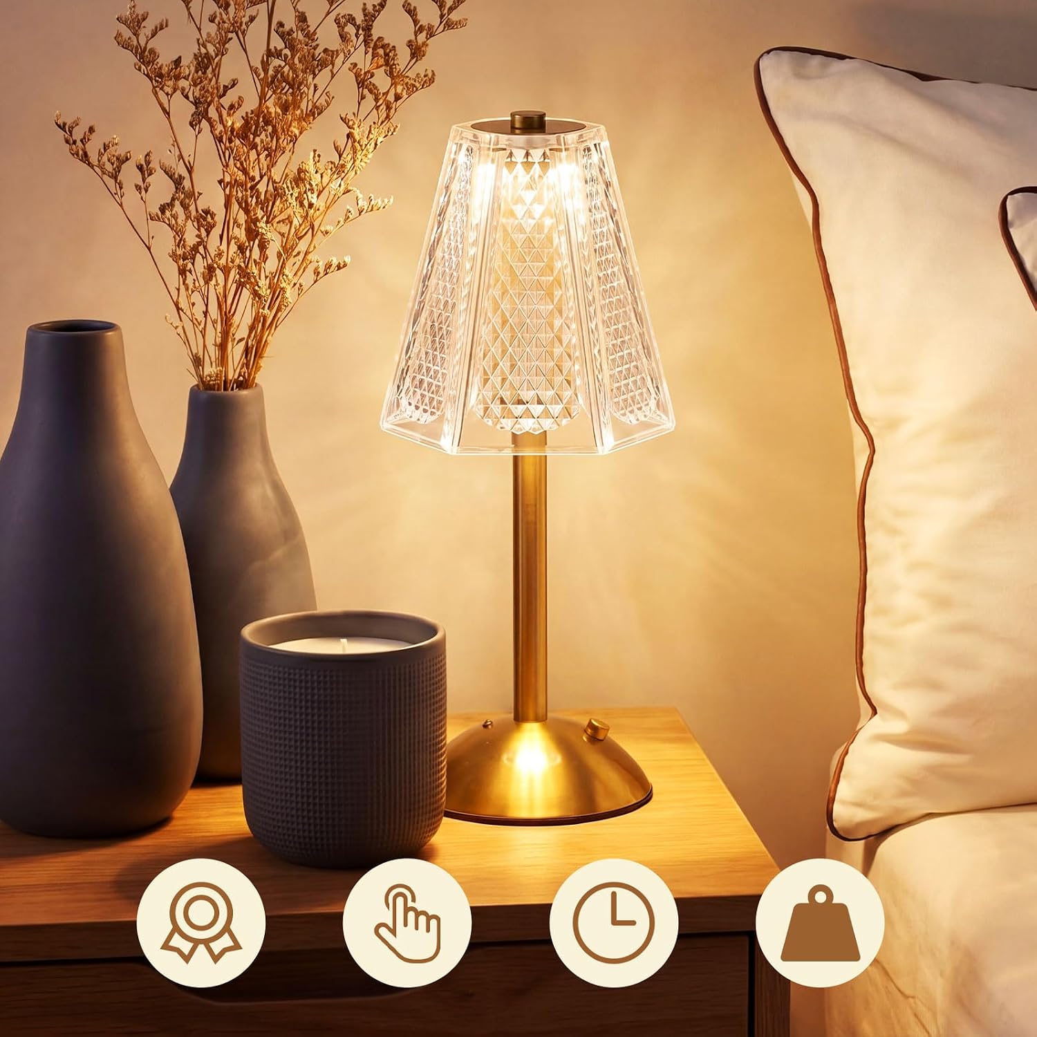 Liliful 2 Pcs Cordless Table Lamp Rechargeable Touch LED Small Gold Portable Battery Operated USB-c Desk Lamp 3 Color Dimmable for…