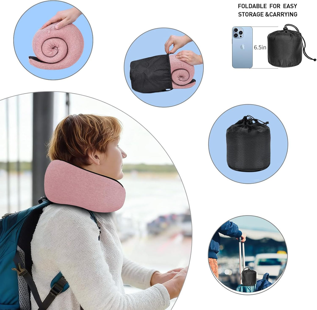 Neck Travel Pillows for Airplanes Memory Foam Neck Comfort Pillow Compact Ergonomic Design Sleeping Essentials for Long Flights Car Rides…