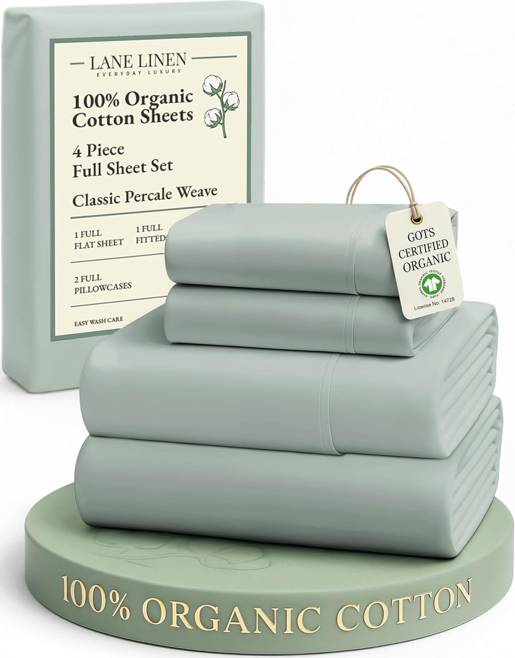 LaneLinen LANE LINEN 100% Organic Cotton Full Sheets Set, Soft & Comfy Percale Weave Fully Elasticized Reinforced Seams Sustainably Produce…