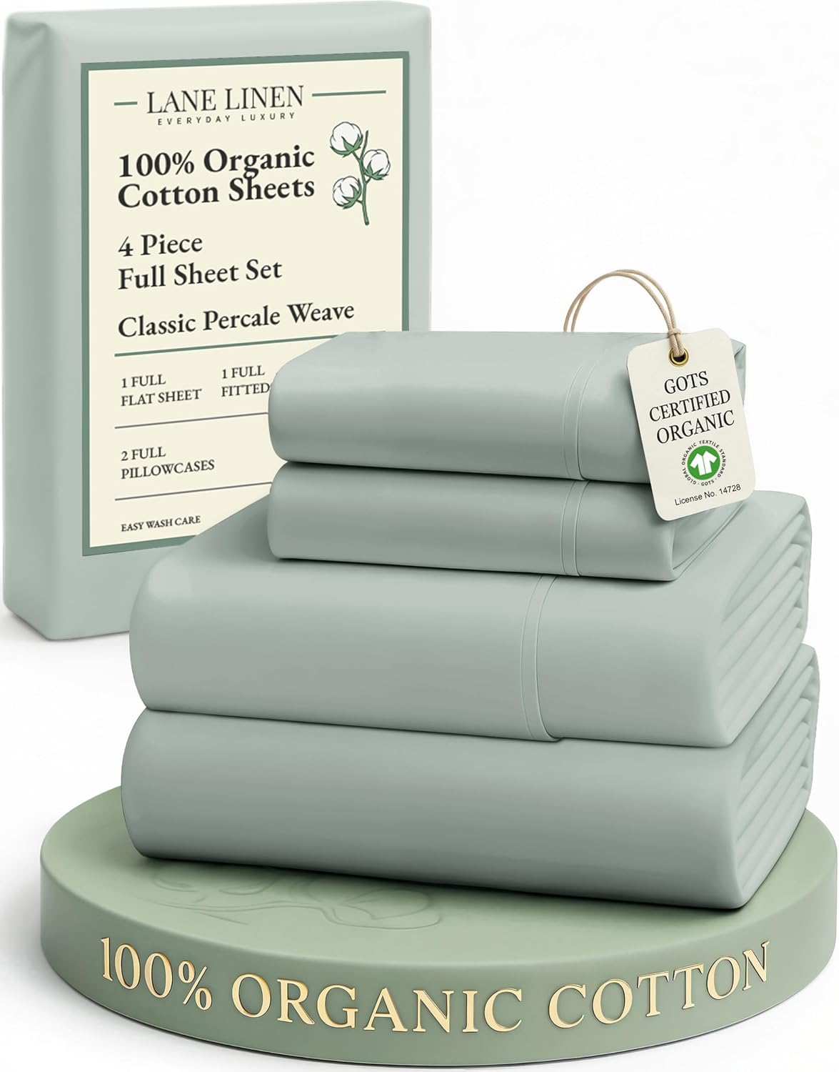 LaneLinen LANE LINEN 100% Organic Cotton Full Sheets Set, Soft & Comfy Percale Weave Fully Elasticized Reinforced Seams Sustainably Produce…