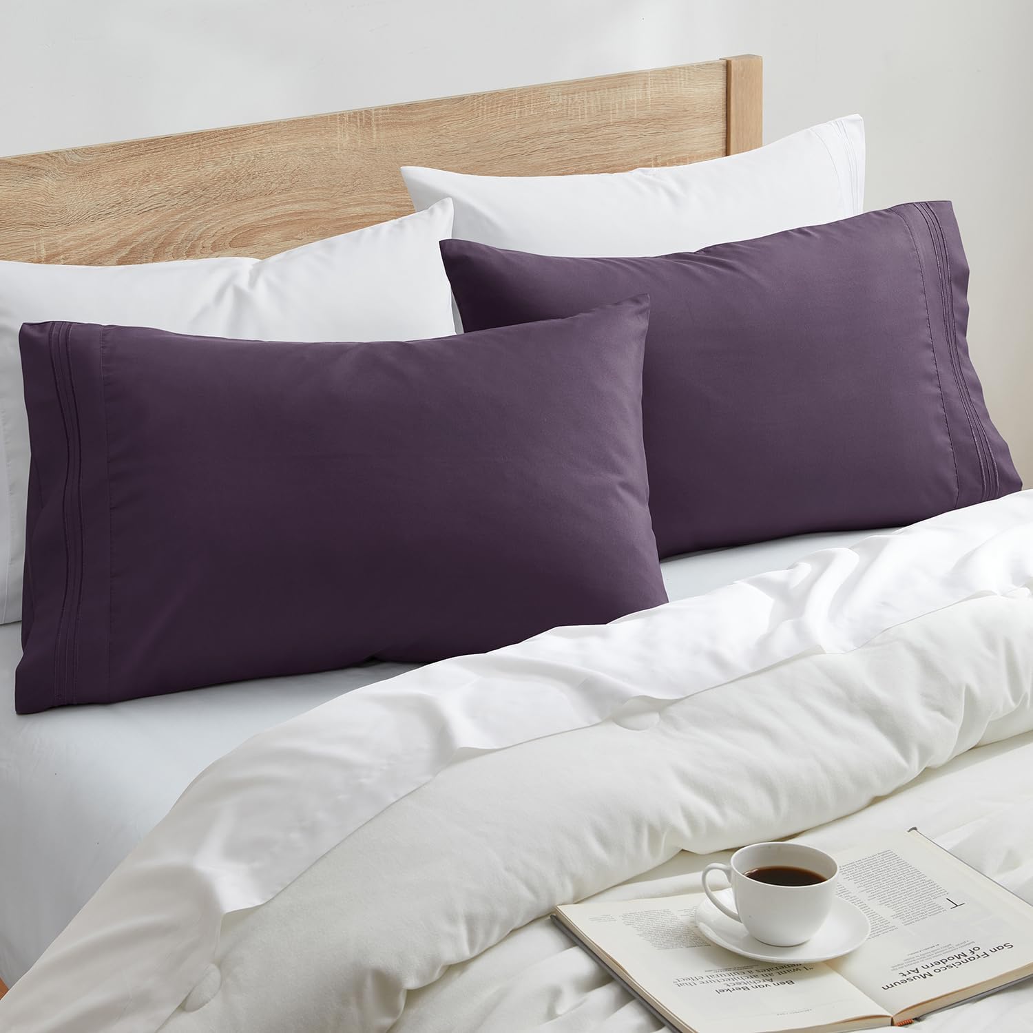 Nestl Microfiber King Pillowcase, 2 - Purple, Soft, Brushed, Envelope Closure, Set of 2, 20x40 Inches cotton
