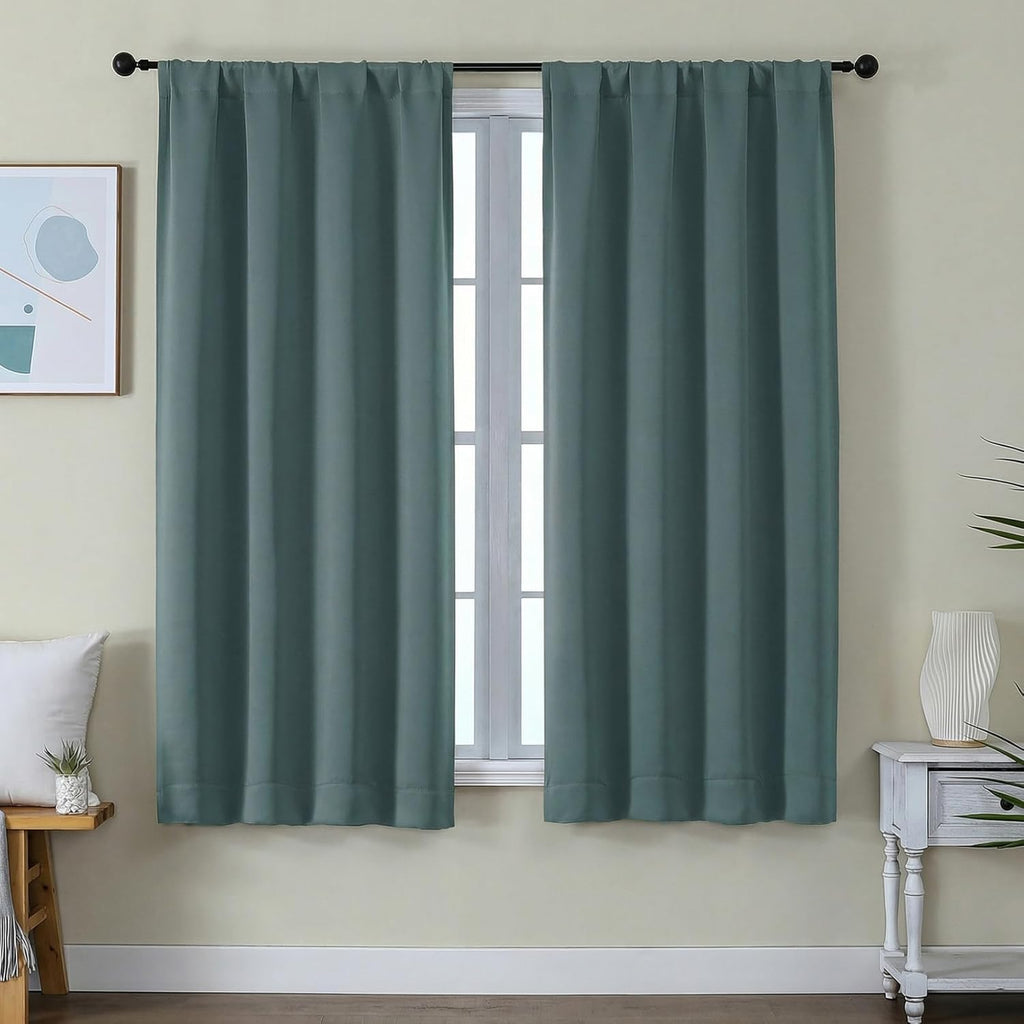 Simplebrand Ava Dark Green Blackout Curtains for Bedroom 63 Inch Length 2 Panels Set, Privacy Thermal Insulated Rod Pocket Door Window Curt…