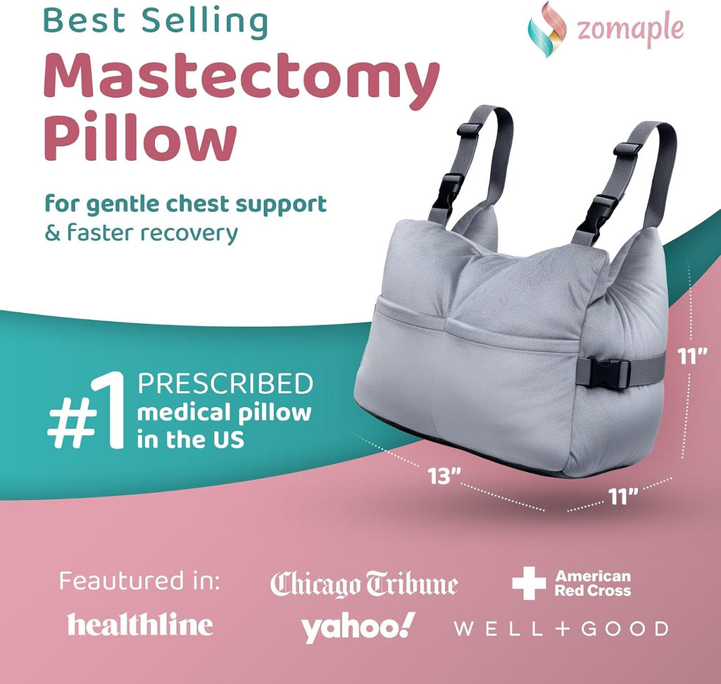 Zomaple Mastectomy Recovery Pillow with Strap, Gel Pack, Seat Belt Cover & Shower Lanyard – Post-Op Essentials, Breast Augmentation/Reducti…