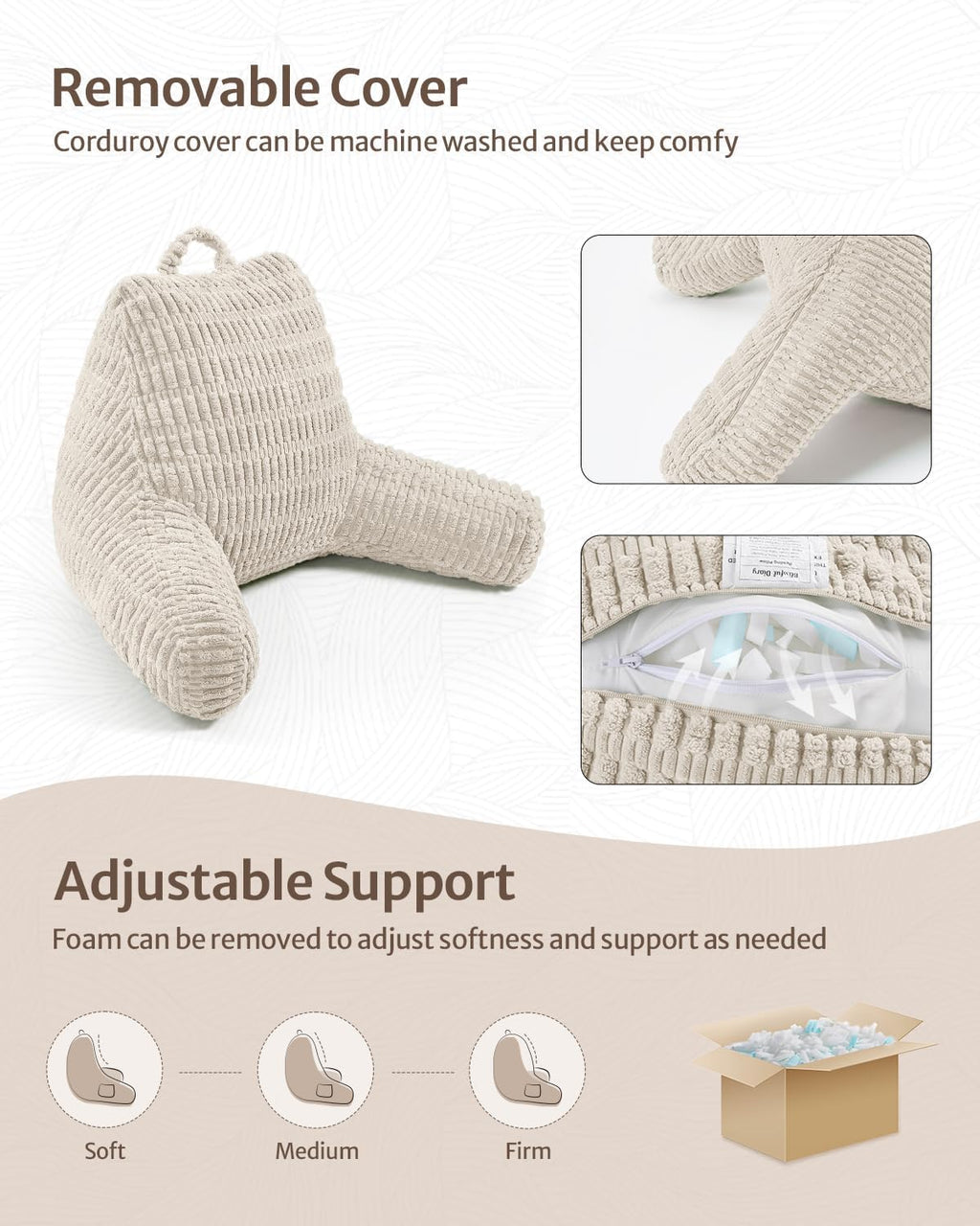 BlissfulDiary Blissful Diary Reading Pillow, Large Backrest Pillow with Shredded Memory Foam for Adult & Children, Designed for Bed and Cou…
