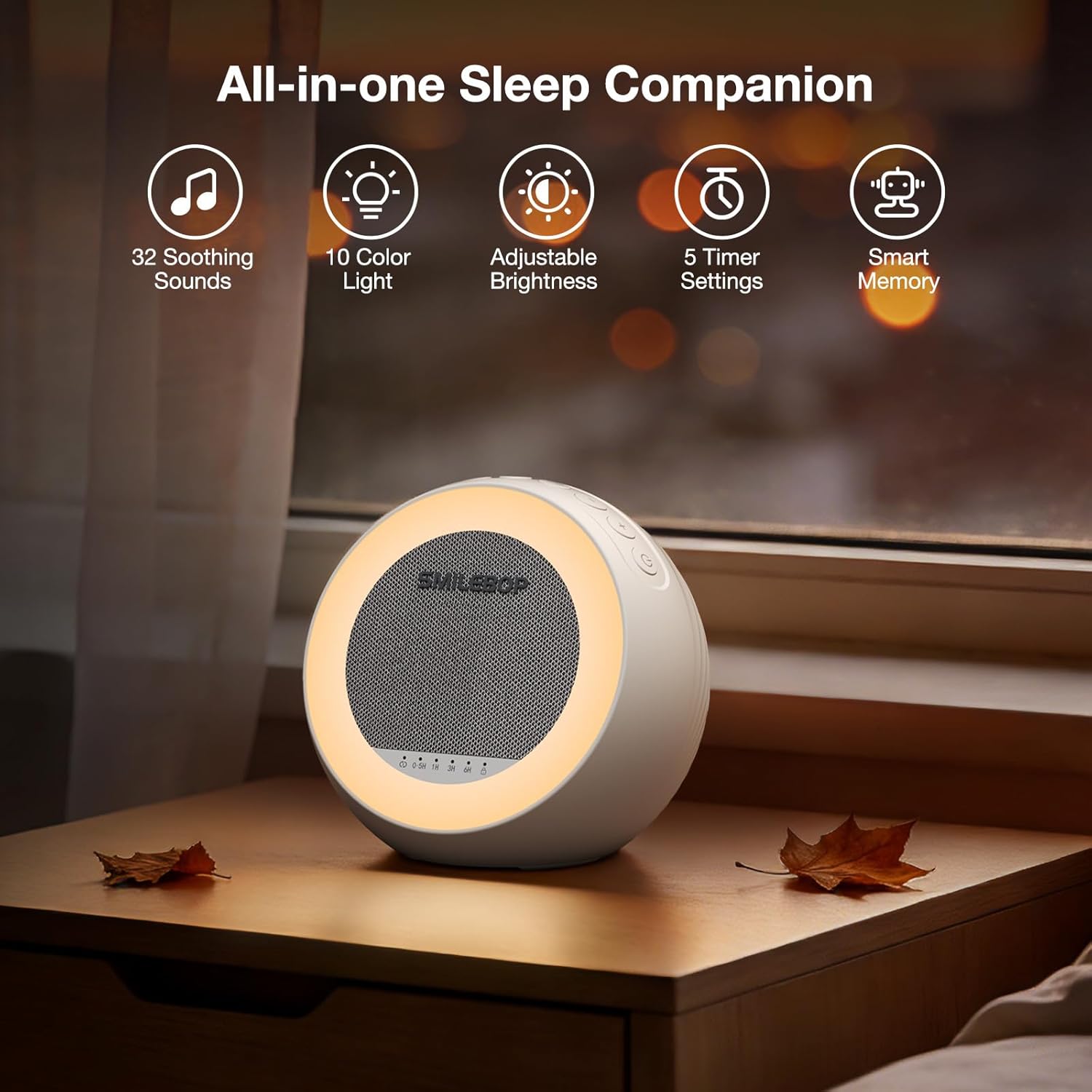 White Noise Sound Machine with Night Light, Portable Sound Machine for Baby and Adults with 10-Color Night Light, 32 Soothing Sounds & 5…