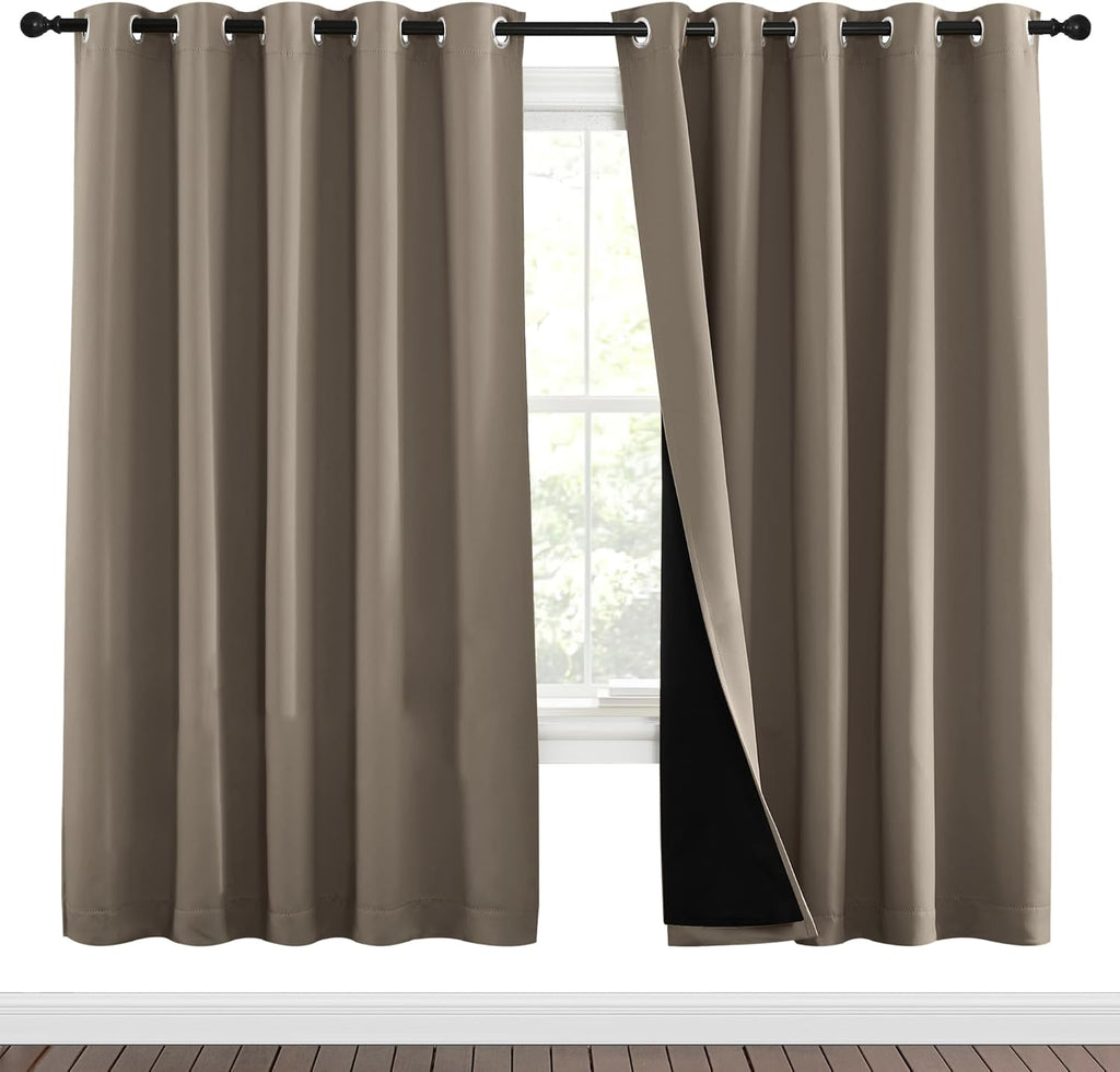 Nicetown Taupe Full Shade Curtain Panels, Pair of Energy Smart & Noise Blocking Out Blackout Drapes for Dining Room Window, Thermal Insulat…