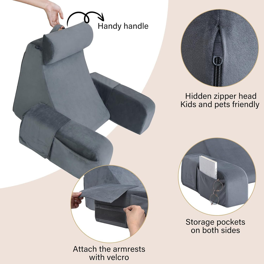 ENITYA Reading Pillow with Arms for Bed Support, 21" Large Back Support Pillow for Sitting up, Wedge Pillow for Reclining, Watching TV…