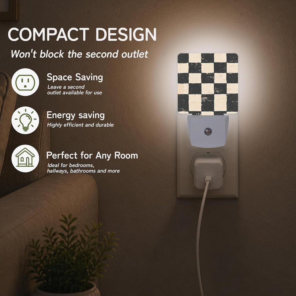 Distressed Checkerboard Night Lights Plug into Wall, Night Light for Bedroom Bathroom Hallway Kitchen, Auto Dusk to Dawn Sensor…