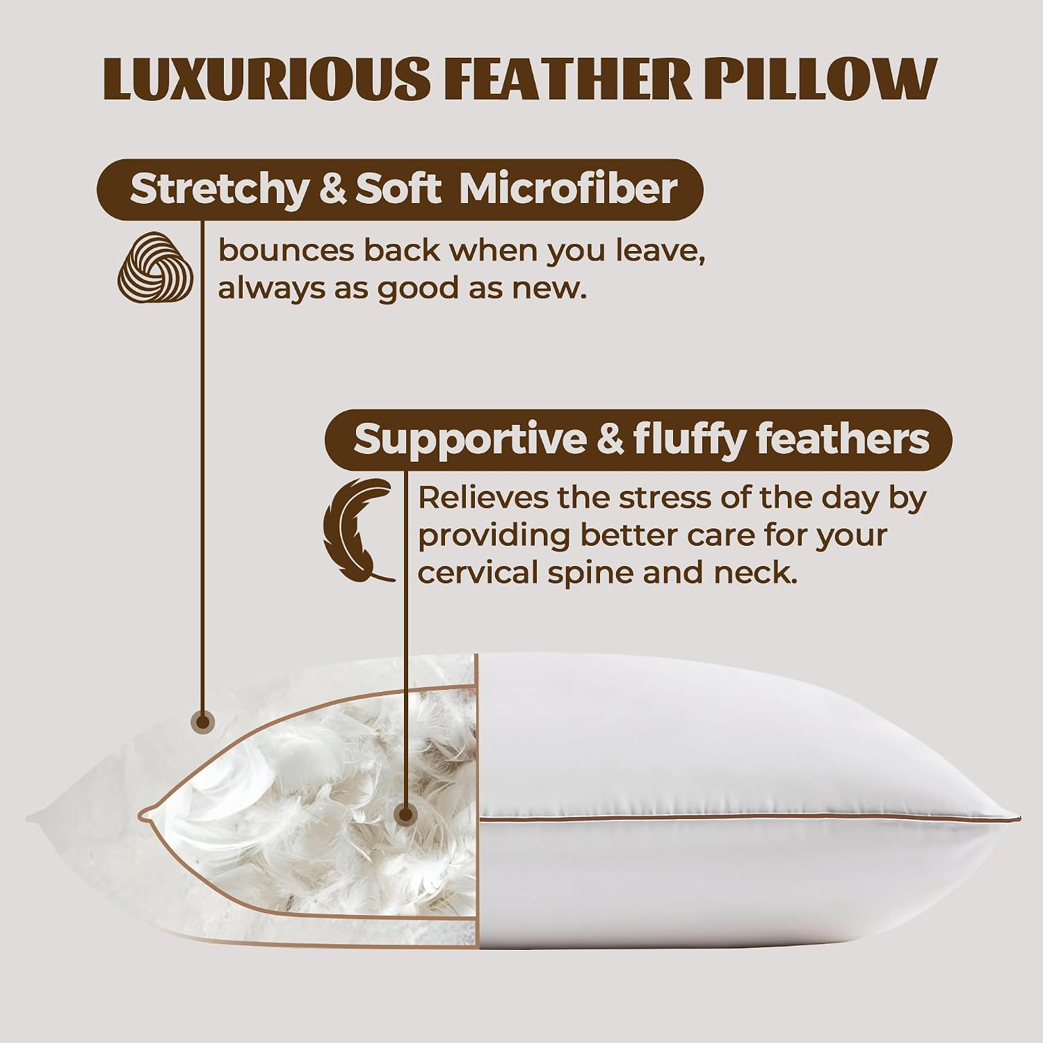 Bafode Goose Feather Pillows, Bed Pillows, Queen Size Set of 2, Hotel Pillows for Sleeping, White Pillows Soft Down Alternative Pillows…