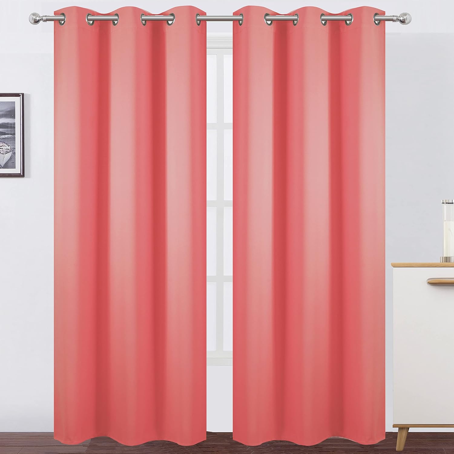 Lemomo Blackout Curtains 38 x 84 inch/Coral Curtains Set of 2 Panels/Thermal Insulated Room Darkening Bedroom Curtains 84 inch silver