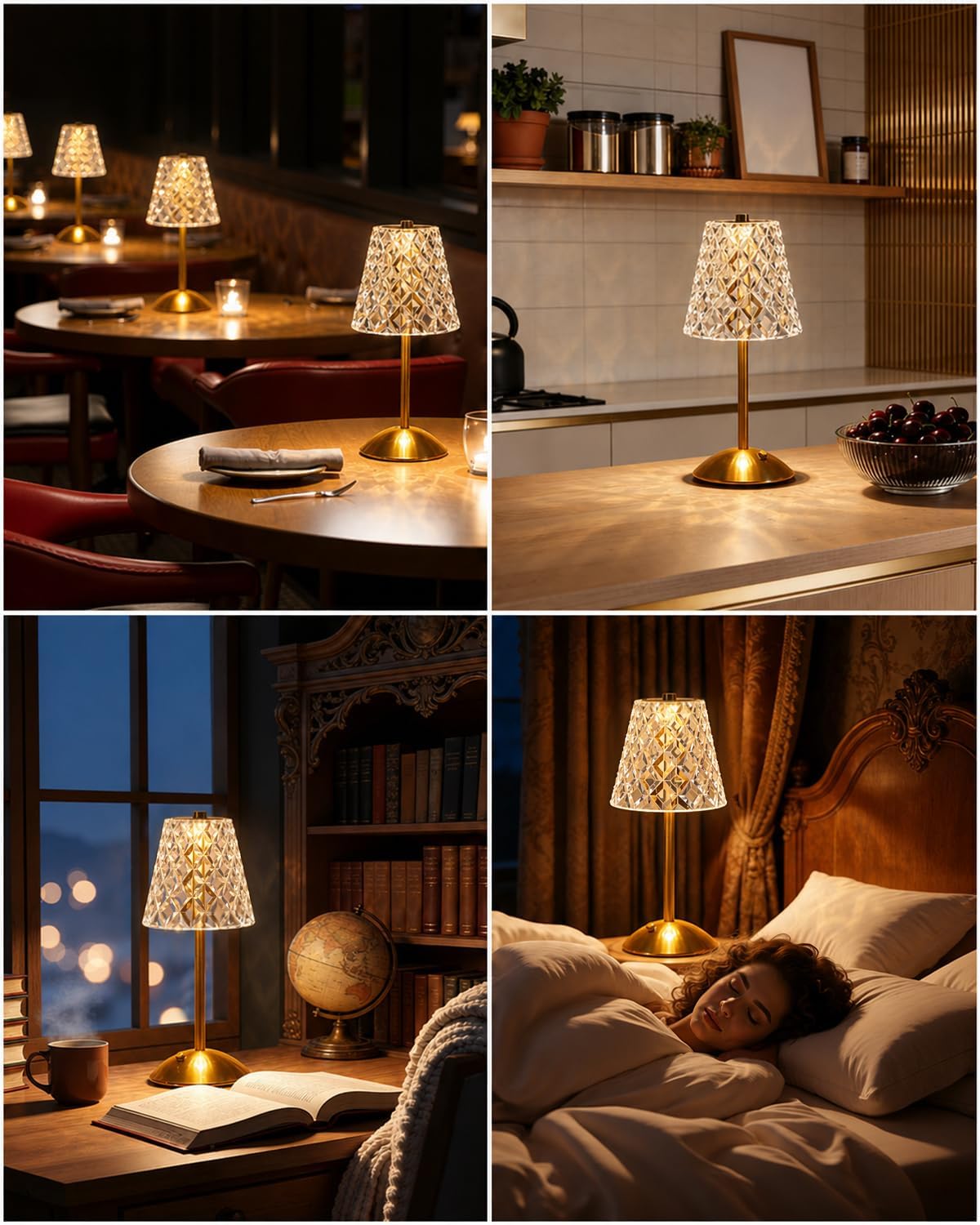 Nusogon Rechargeable Cordless Table Lamp, Touch Control Crystal Desk Lamp with 3500mAh Battery, 3 Color Dimmable LED Small Lamp for…