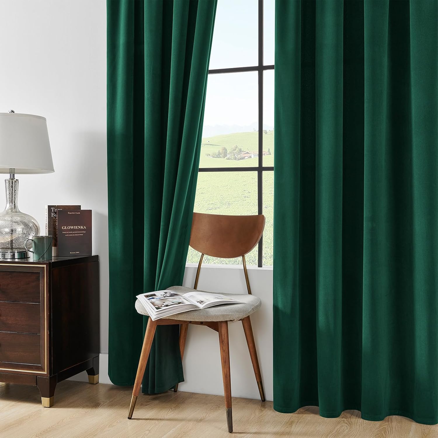 Joydeco Dark Green Velvet Curtains 84 Inches Length, Grommet Curtains 2 Panels, Thermal Insulated Privacy Room Darkening Window Drapes for…