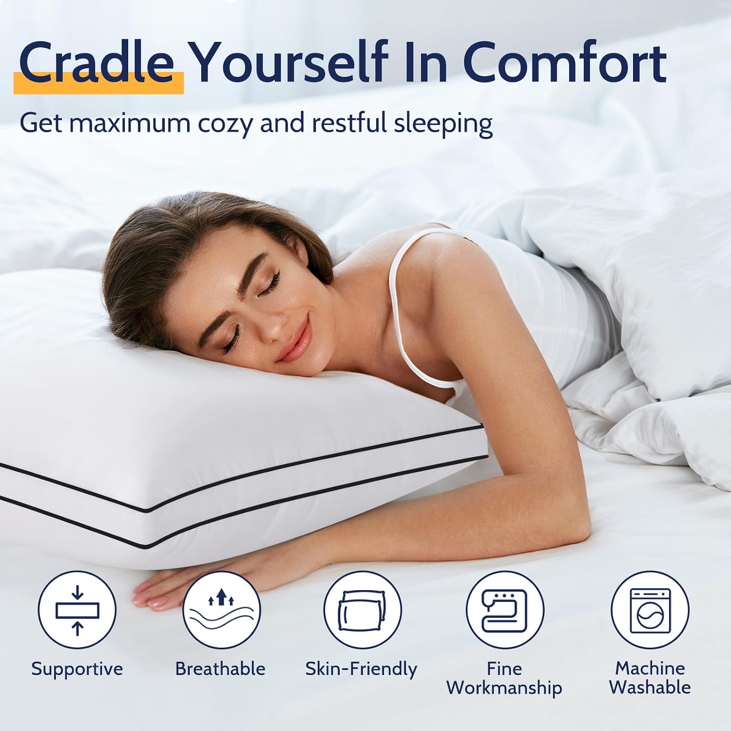 Roumea Pillows Standard Size Set of 2, Bed Pillows for Sleeping 2 Pack, Luxury Hotel Quality, Supportive Standard Pillows with Soft Down Al…