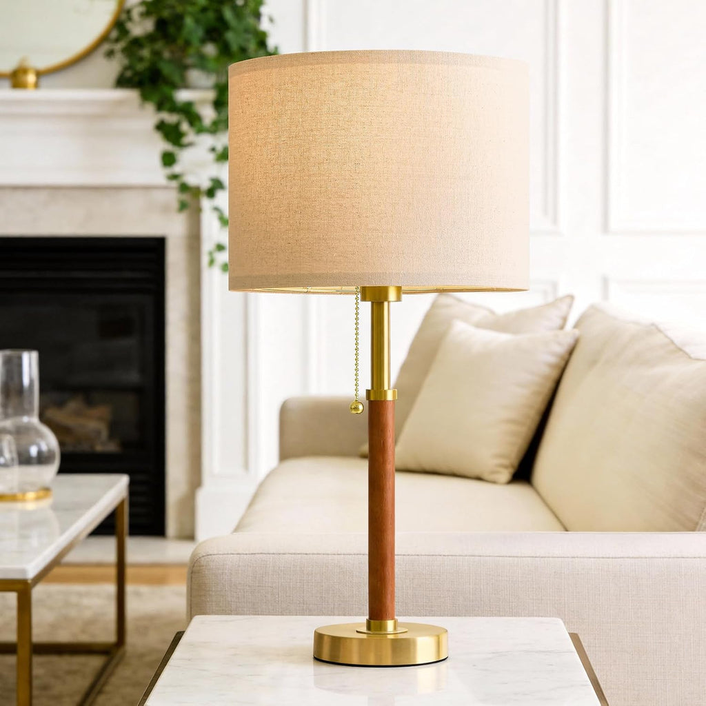 G-SAFAVA 22" Wood Table Lamps Mid Century Modern Lamp for Bedroom Living Room Bedside Lamps for Night Stands Nightstand Lamp with Pull…