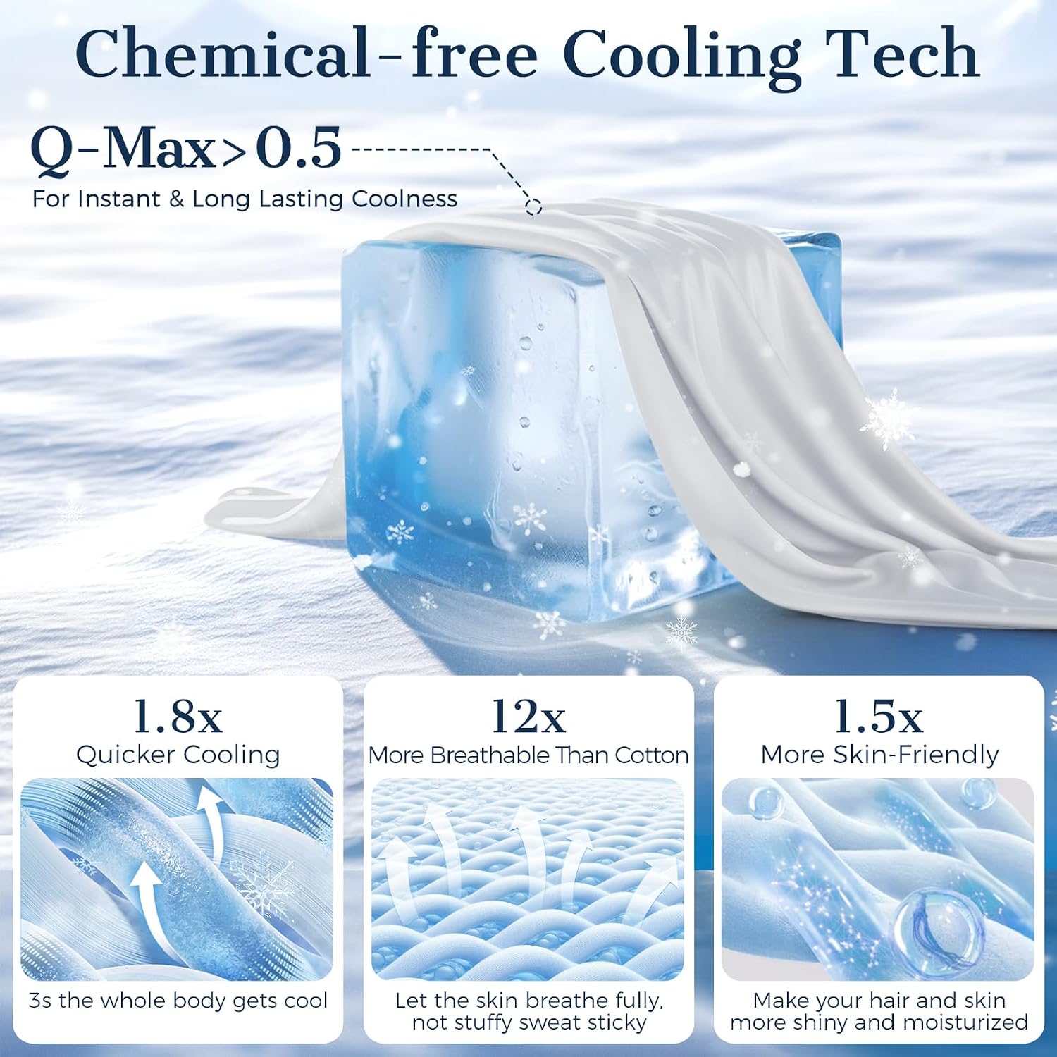 Cooling Pillow Cases 2 Pack King Size Cooling Pillowcases for Hot Sleeper Q-Max>0.5, Hydrates Skin & Hair, Reduces Wrinkles & Frizz, Soft…