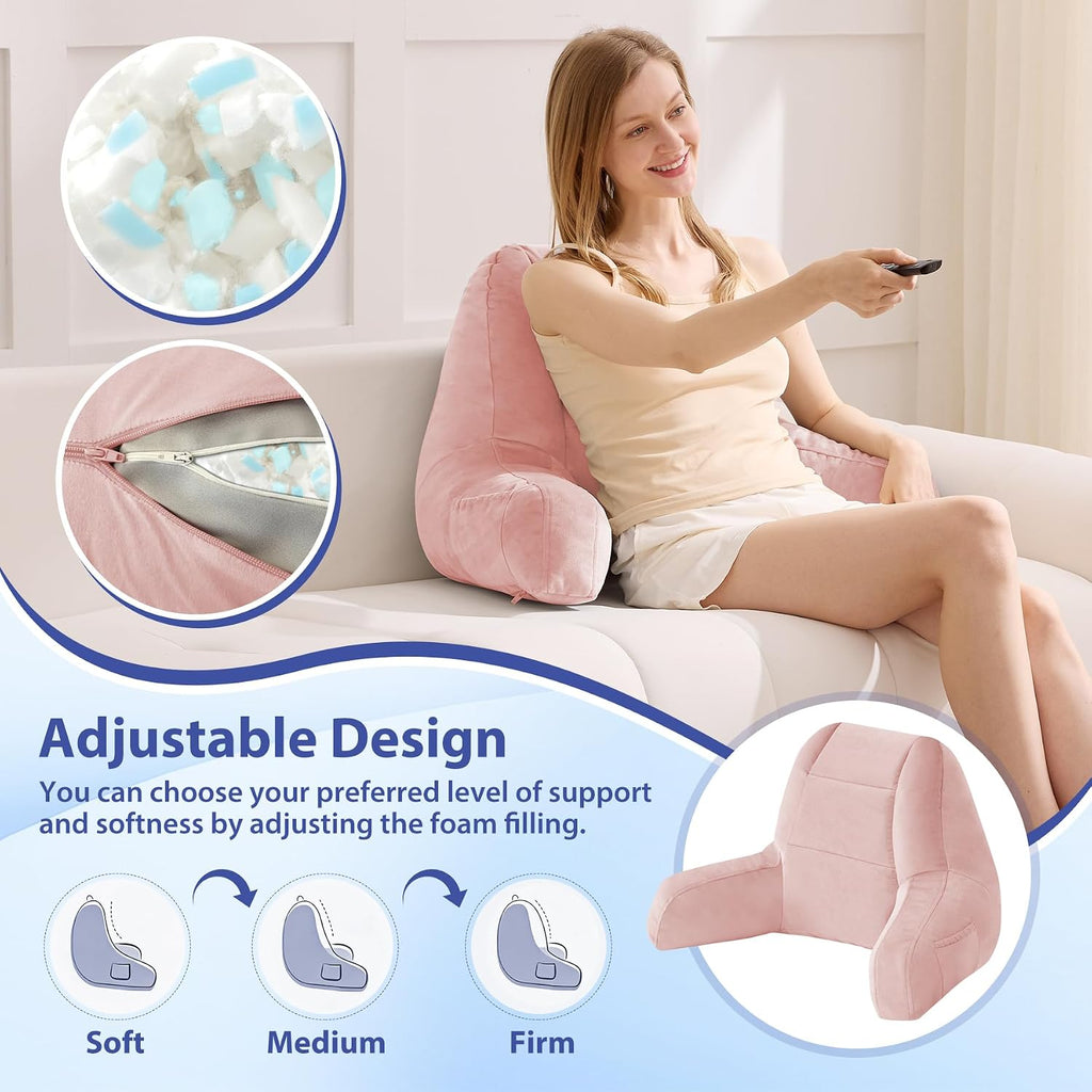 Iaseahk Back Pillow for Bed Sitting Up, Reading Pillows for Beds, Bed Pillow for Sitting up, Backrest Pillows with Arms for Adult, Filled w…