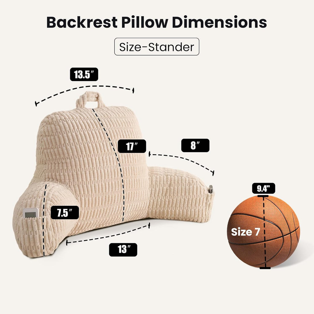 Pajeo Reading Pillow for Sitting in Bed with Arm Rests,100% 7D Fiber Filling Sitting Pillow for Back Support, Oeko-TEX Certified Backrest Pi…