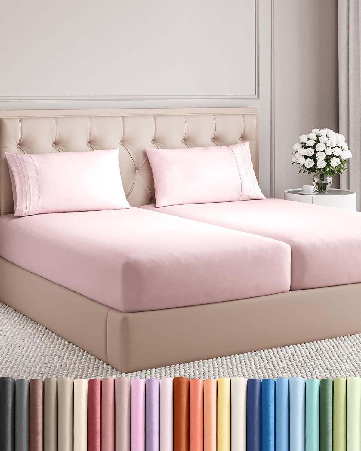 Split King Size 5 Piece Sheet Set - Comfy Breathable & Cooling Sheets - Hotel Luxury Bed Sheets for Women & Men - Deep Pockets, Easy-Fit…