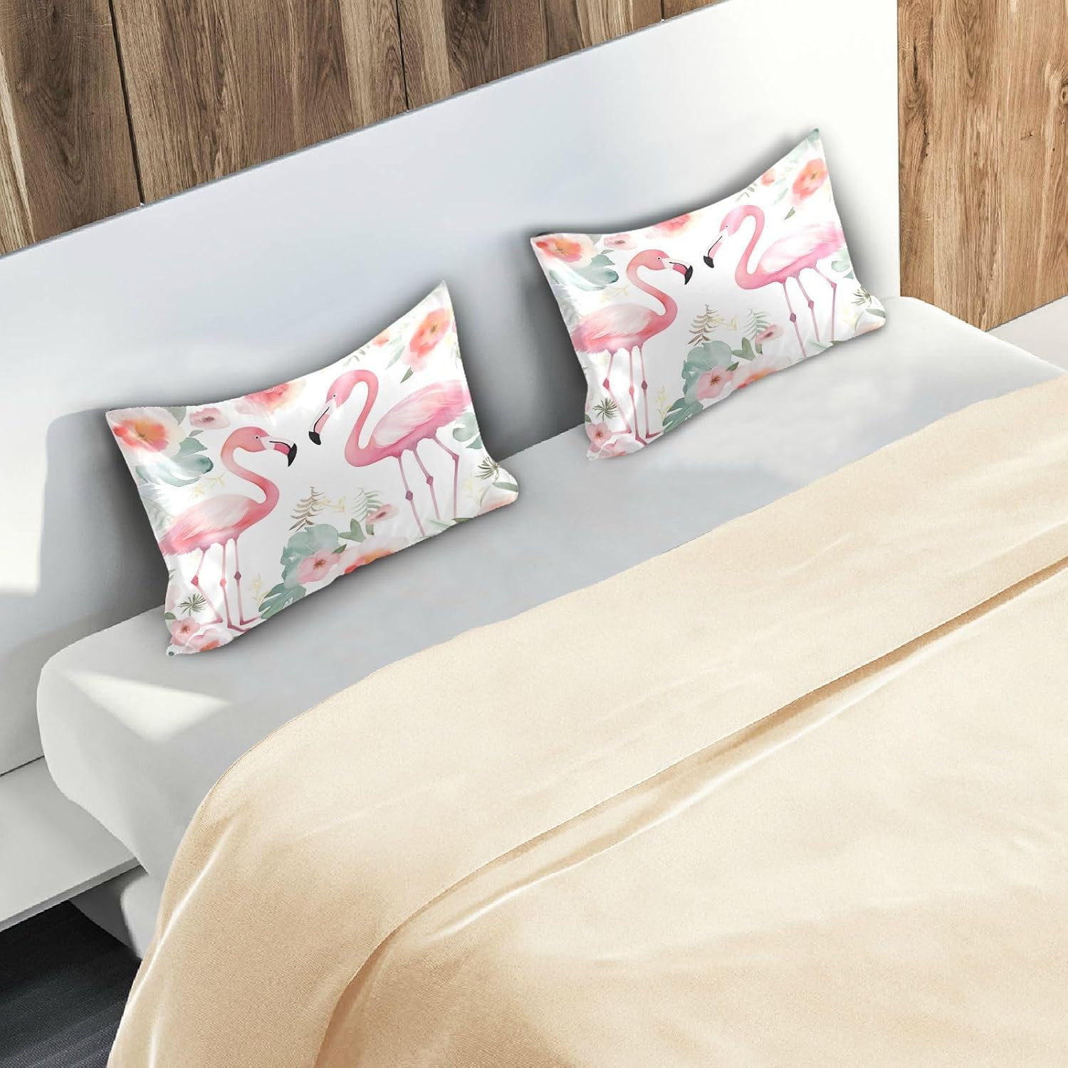 YETTASBIN Floral Flamingos Satin Pillowcase, Soft Breathable Silk Pillow Case with Envelope Closure for Hair and Skin, Standard Size 26 x…
