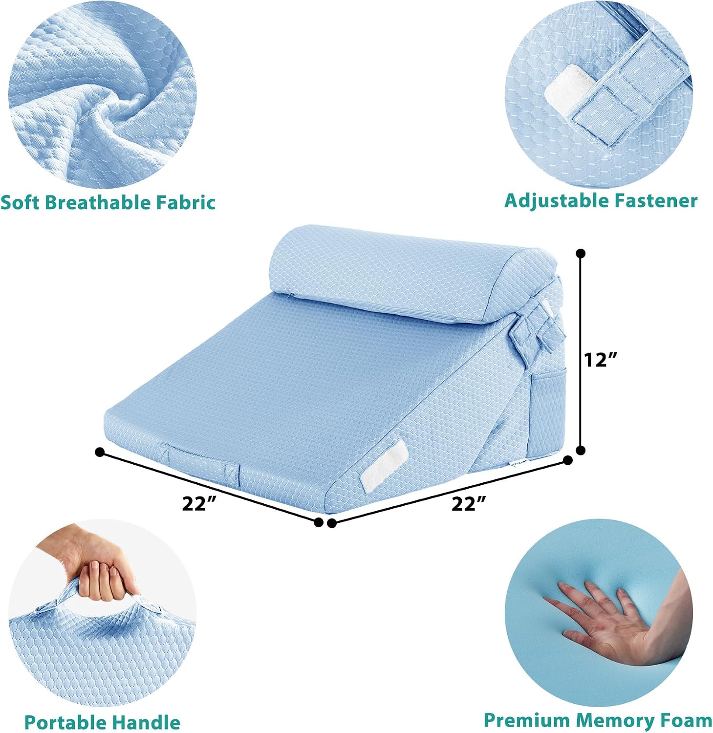 Bedluxe 3Pcs Orthopedic Bed Wedge Pillow Set, Foam Wedge Pillow Post Surgery for Back, Leg and Knee Support, Adjustable 9&12 Inch Folding T…