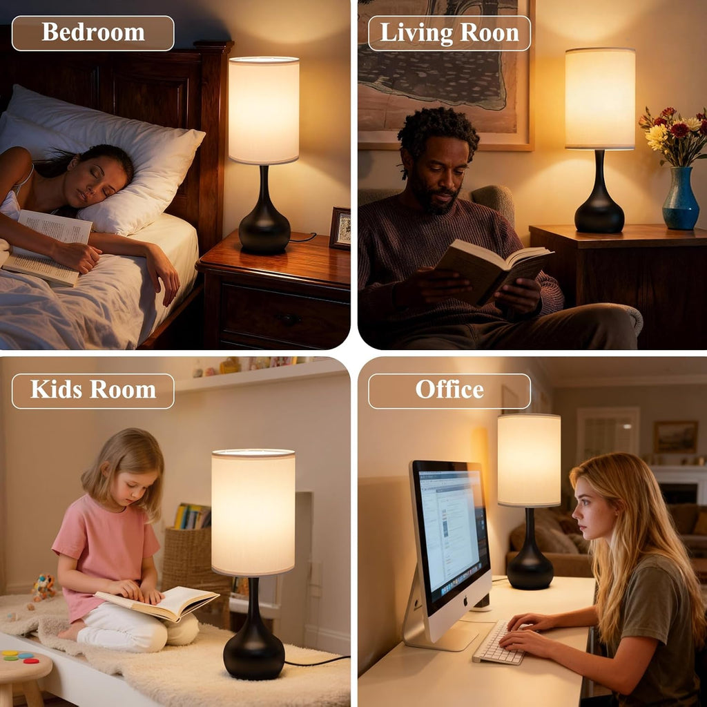 ONEWISH Touch Bedside Lamp for Bedroom, 3-Way Dimmable Table Lamps for Nightstand, White Fabric Shade Desk Lamp for Kids Reading, Living…