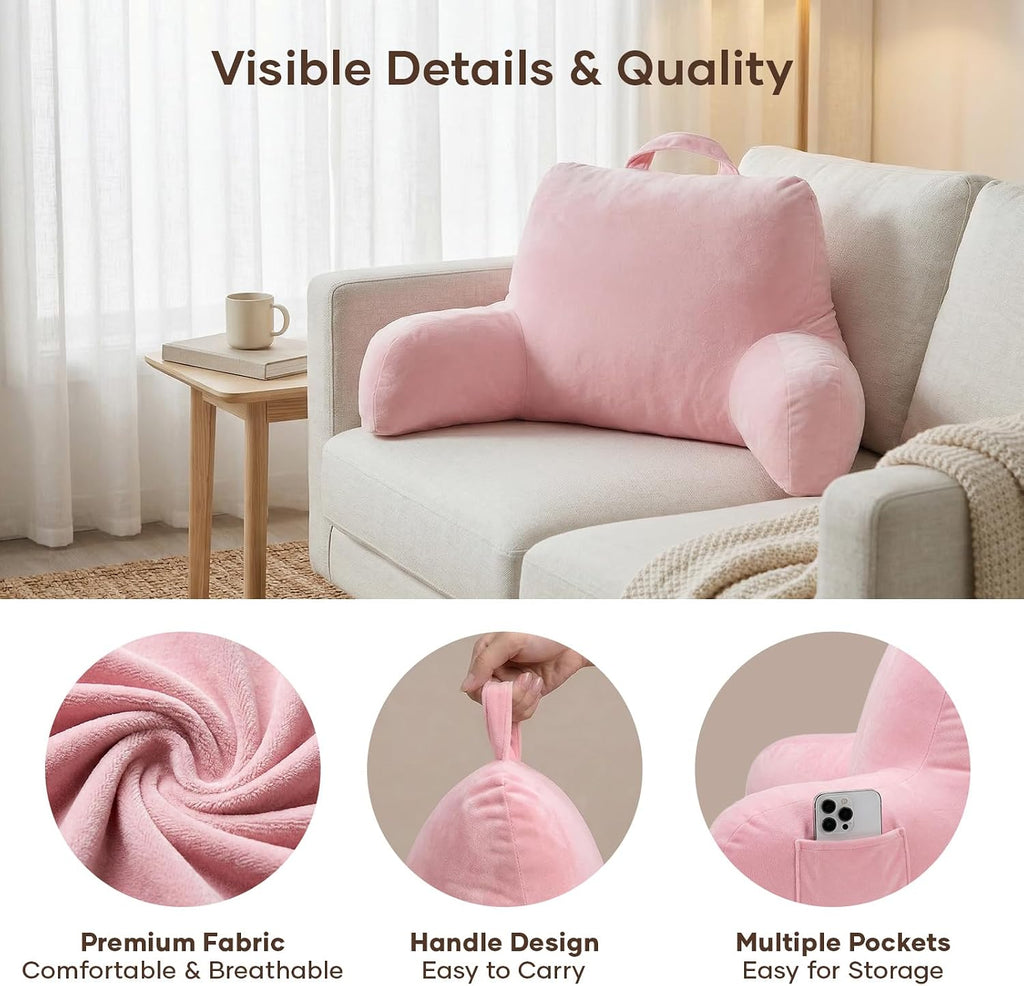 NOONTIDE Reading Pillow for Sitting up in Bed and Couch, Large Back Pillow for Adult & Teens with Soft Adjustable Neck Roll Backrest…