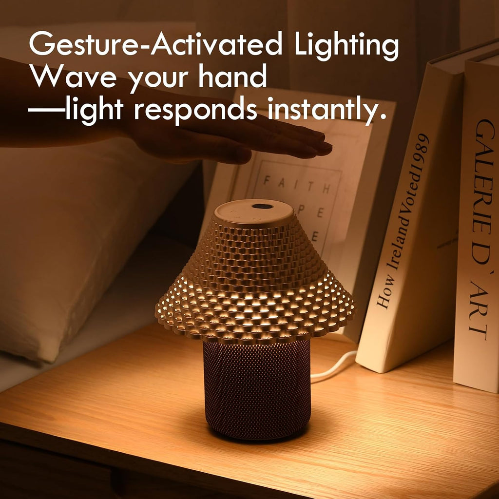 Bedside Table Lamp with White Noise Machine - 10 Soothing Sounds, Gesture Control Sensor & Dimmable Night Light - 30/60/90 Min Auto-Off…