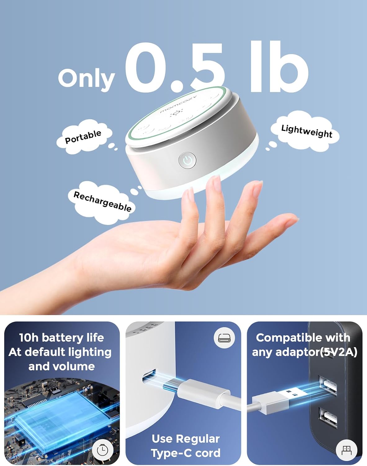 Momcozy Sound Machine for Baby | Portable White Noise Sound Machine for Sleep Rechargeable | 20 Sleep Sounds White Noise Machine with…