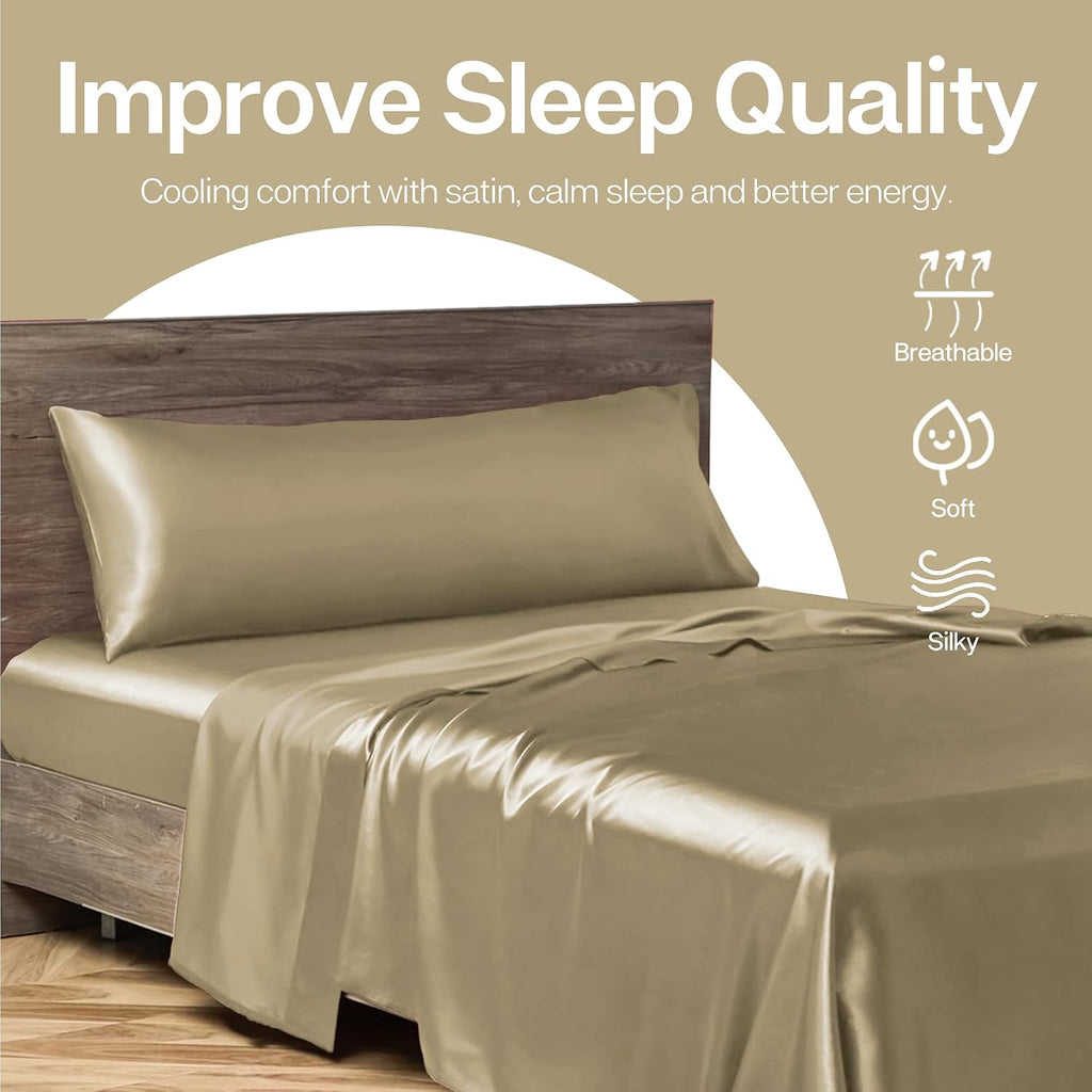 MR&HM Satin Body Pillow Cover, Soft and Breathable Body Pillow Case with Envelope Closure, Cooling and Silky Long Pillowcase for Hair and…