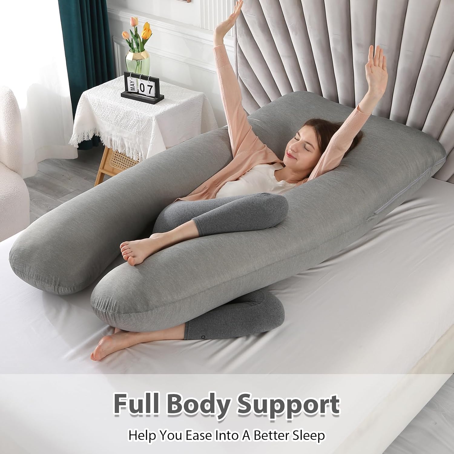 Amagoing Pregnancy Pillows with Cooling Cover, U-Shape Full Body Pillow for Sleeping, Support for Back, Legs, Belly, HIPS for Pregnant Wome…