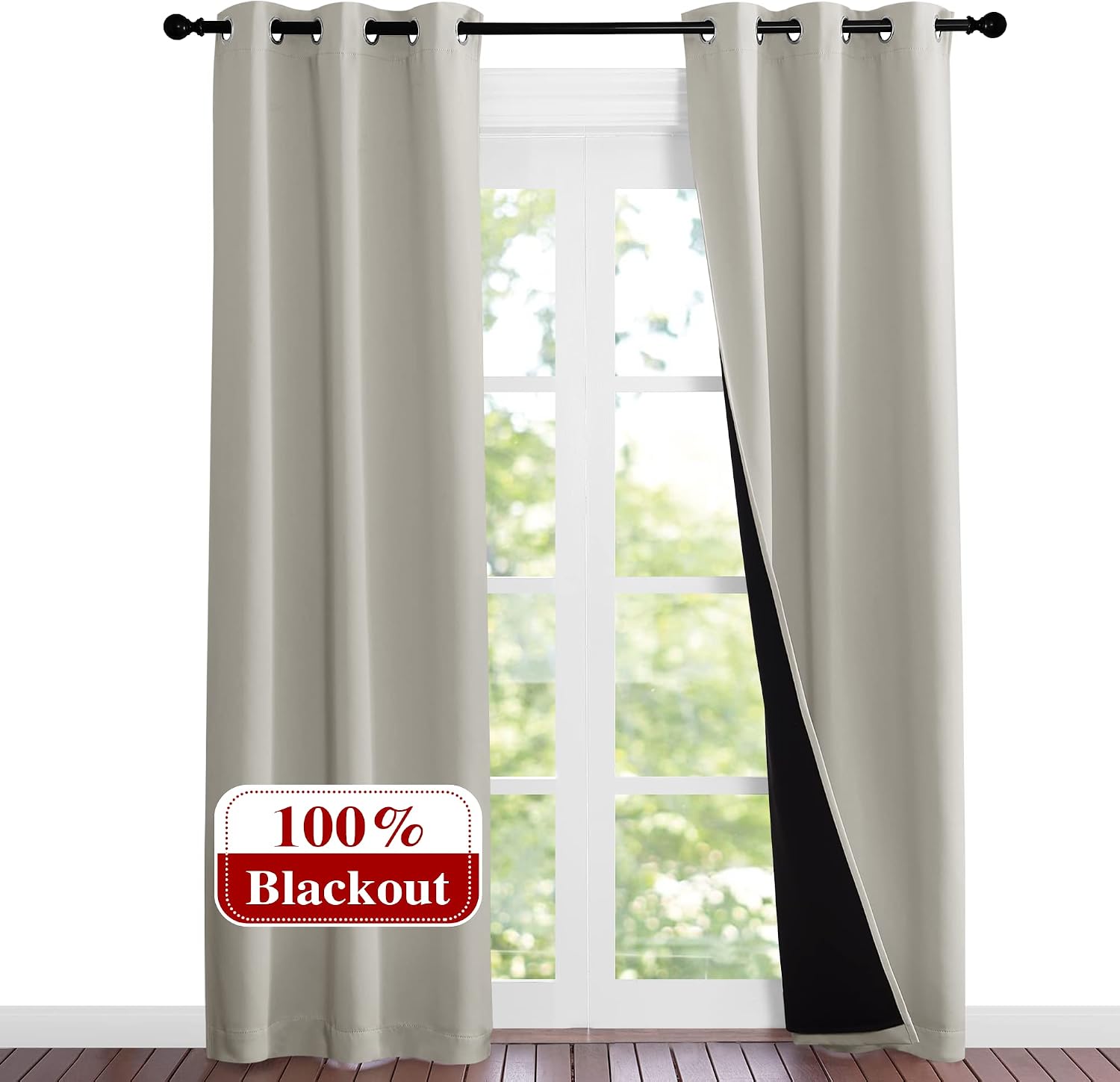 Nicetown Natural Blackout Curtains 80 inches Long, 2 Pieces, 37" Wide Each Panel, Full Light Blocking Drapes with Black Liner for Nursery,…