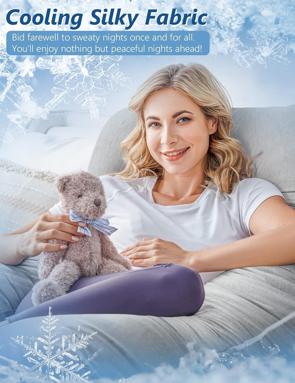Meiz Pregnancy Pillows, Cooling Silky Pregnancy Pillows for Sleeping, 60" Full Body Maternity Pillow for Tall Pregnant Woman with Cooling S…