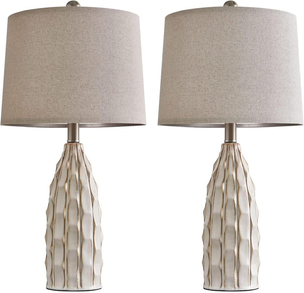 USumkky Ceramic Table Lamps Set of 2, 23.75" Modern Farmhouse Bedside Lamp - Cream Nightstand Lamps for Bedroom, Boho Living Room End…