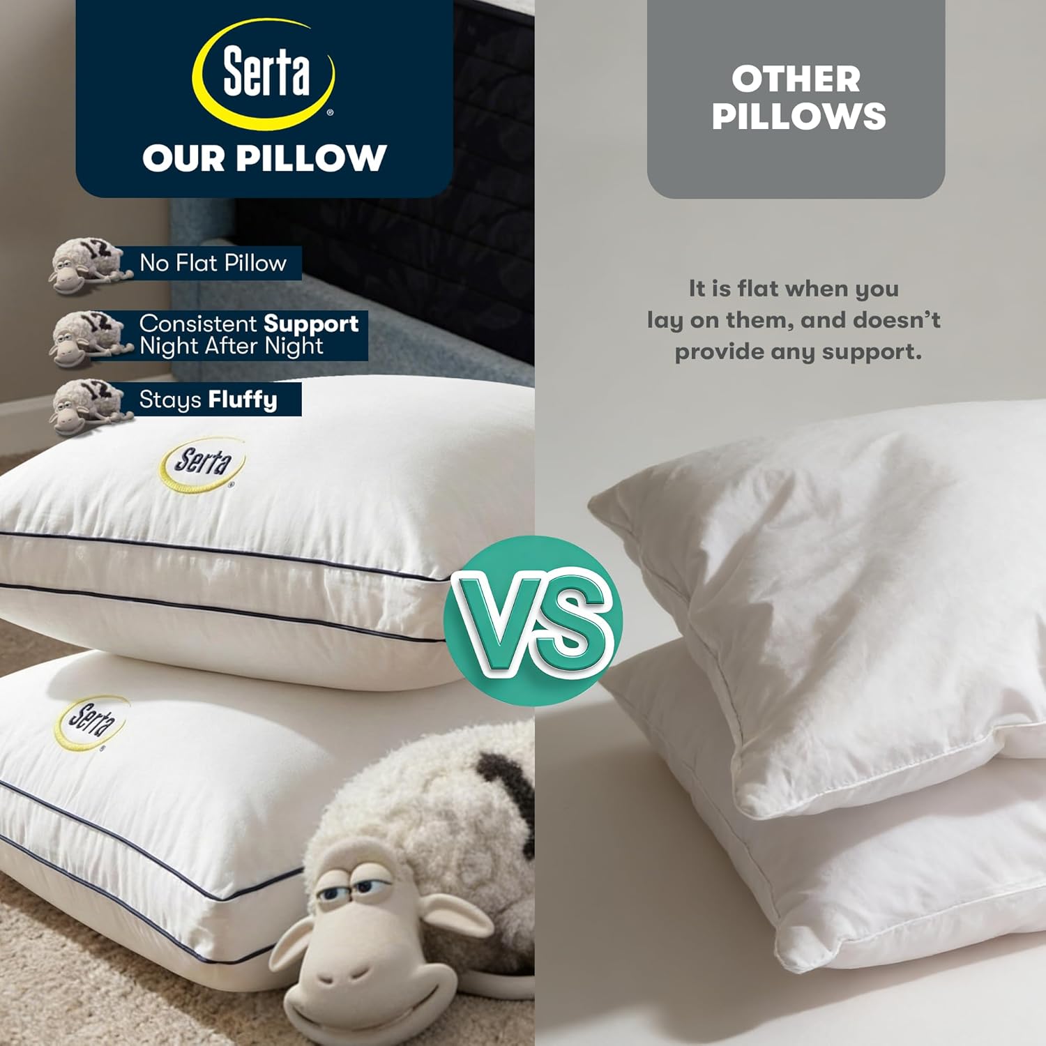 Serta Hotel Collection Bed Pillows King Size Set of 2, 400 Thread Count 100% Cotton Cover, Medium Support Gusseted Down Alternative Pillow…