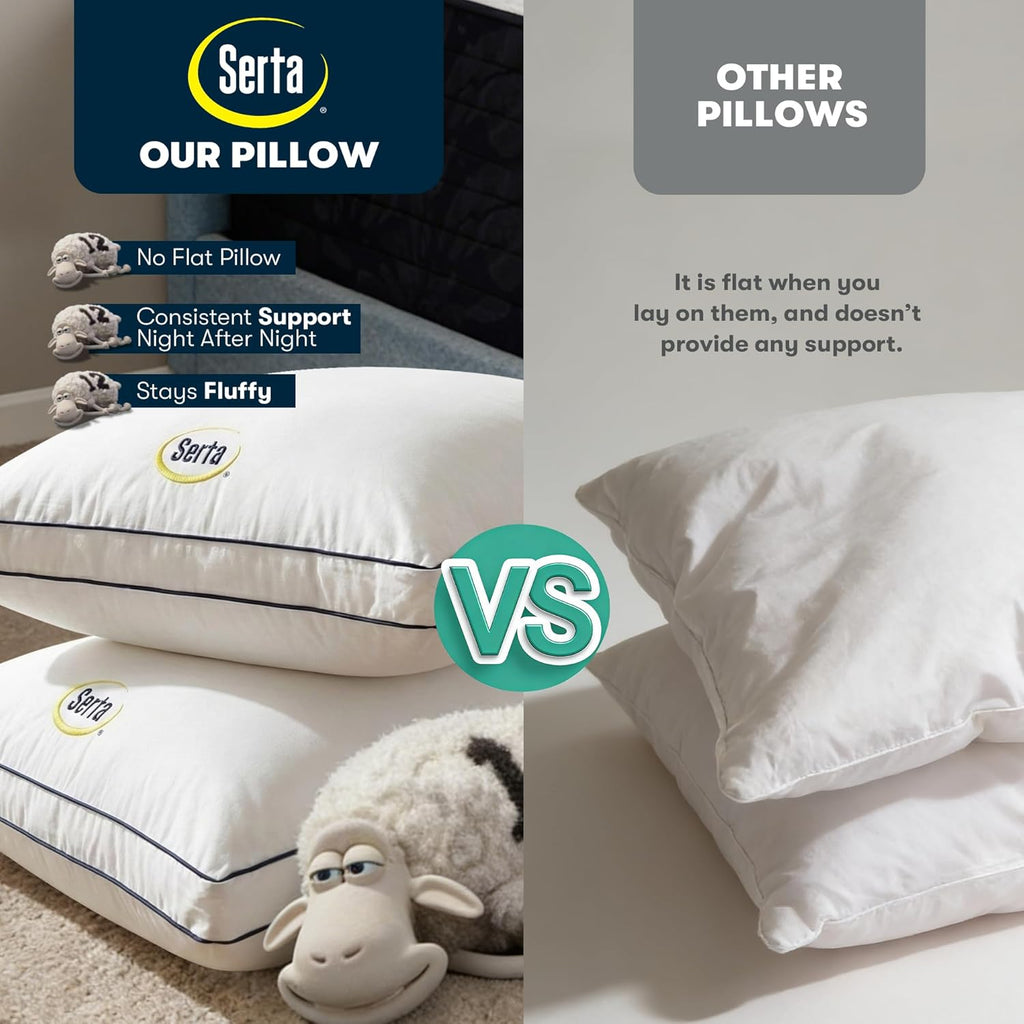 Serta Hotel Collection Bed Pillows Queen/Standard Size Set of 2, 400 Thread Count 100% Cotton Cover, Medium Soft, Support Gusseted Down Alt…