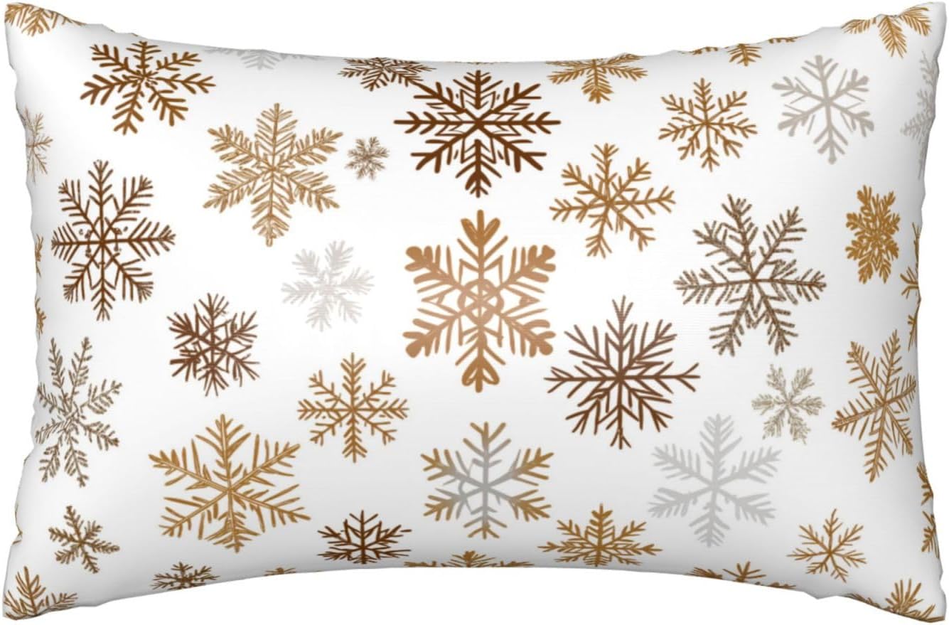 Imitation Silk Pillowcase for Hair and Skin The Holiday Season Gold Snowflakes 1 Pack Satin Queen Pillowcase with Hidden Zipper Cooling…