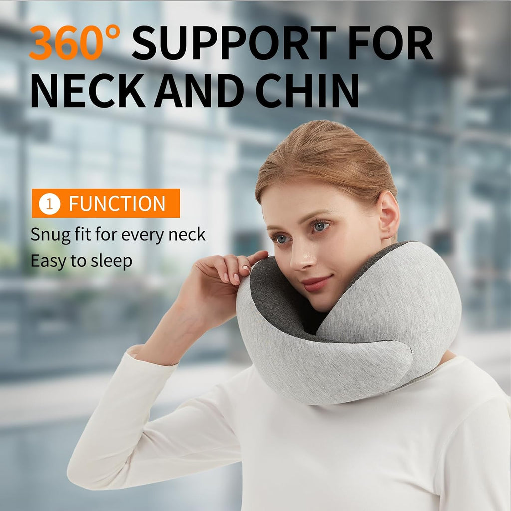 Travel Neck Pillow for Airplane – Memory Foam 360° Support Compact Design Ergonomic Flight Pillow for Sleeping & Neck Support Portable…