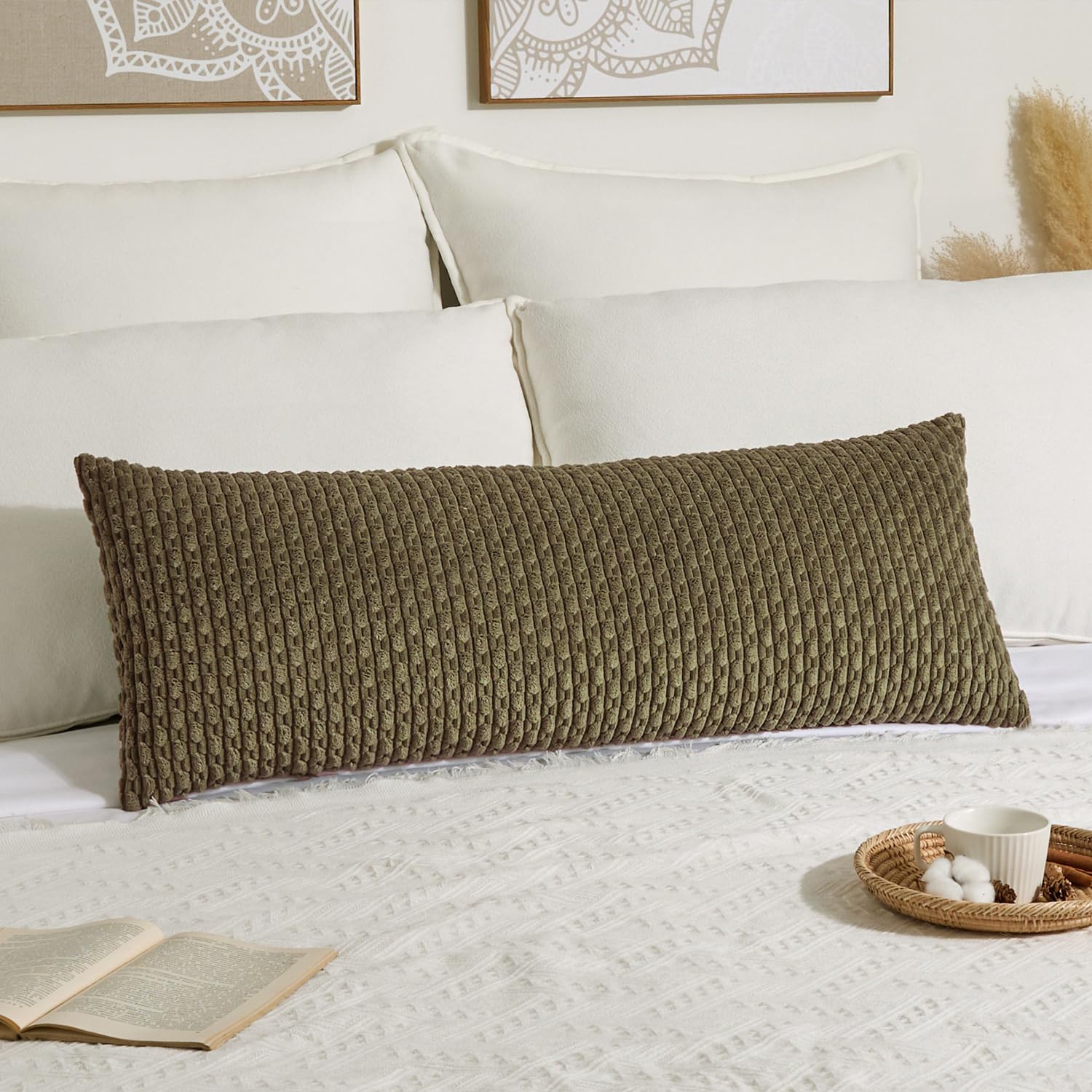 KevinTextile Kevin Textile 20x54 Inch Long Body Lumbar 1 Pack Boho Decorative Throw Pillow Cover Soft Striped Corduroy Rectangle Cushion Ca…