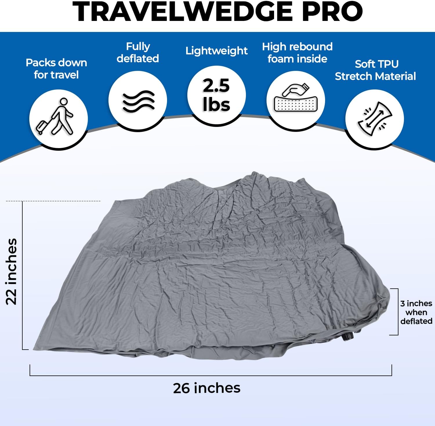 Travelwedgeoffersapremiumselectionofinflatablebedwedgeproducts Self-Inflating Bed Wedge Pillow | Lightweight for Travel | Wedge Pillow for…