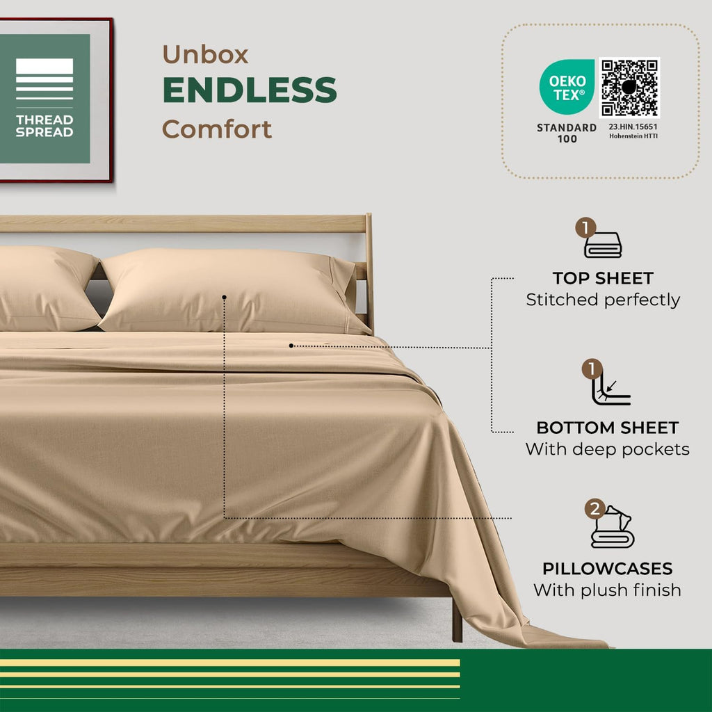 THREAD SPREAD 100% Organic Cotton Sheets California King Size - 4 PC Organic Cotton Cal King Size Percale Weave Sheet Set, Soft, Cooling…